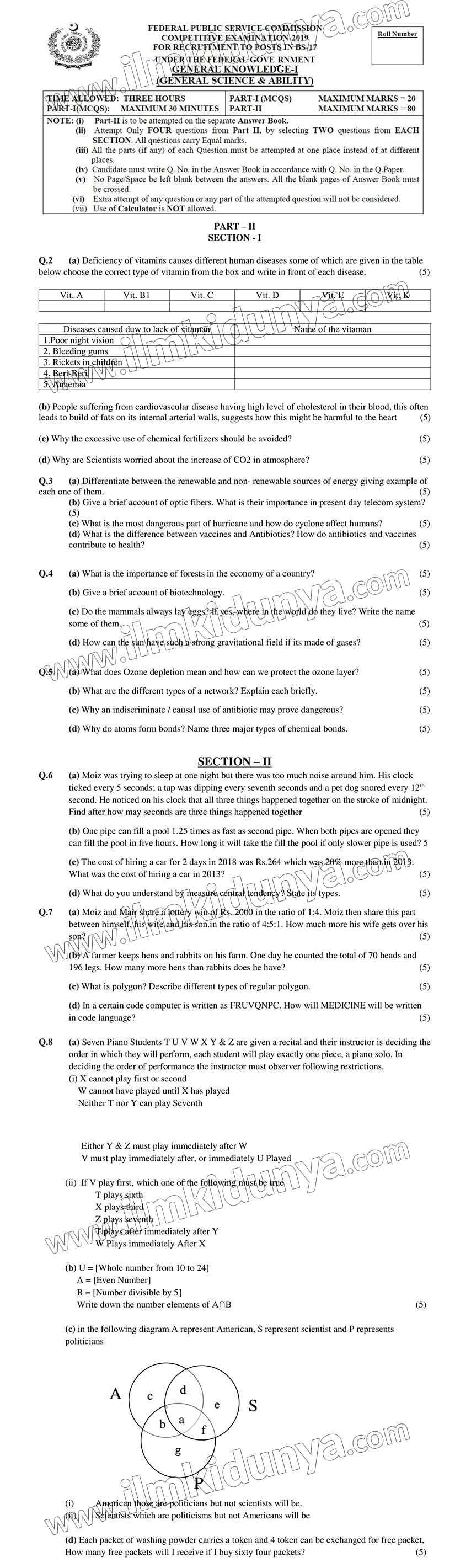 Everyday Science Past Paper 2019 - CSS (FPSC) (Subjective)