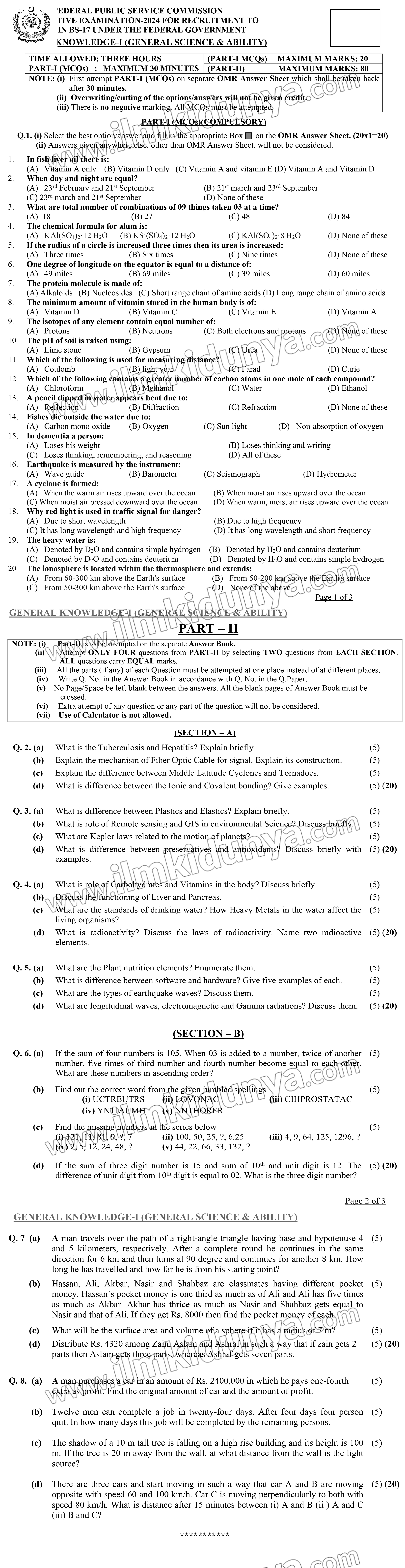 General Knowledge Past Paper 2024 - CSS (FPSC)